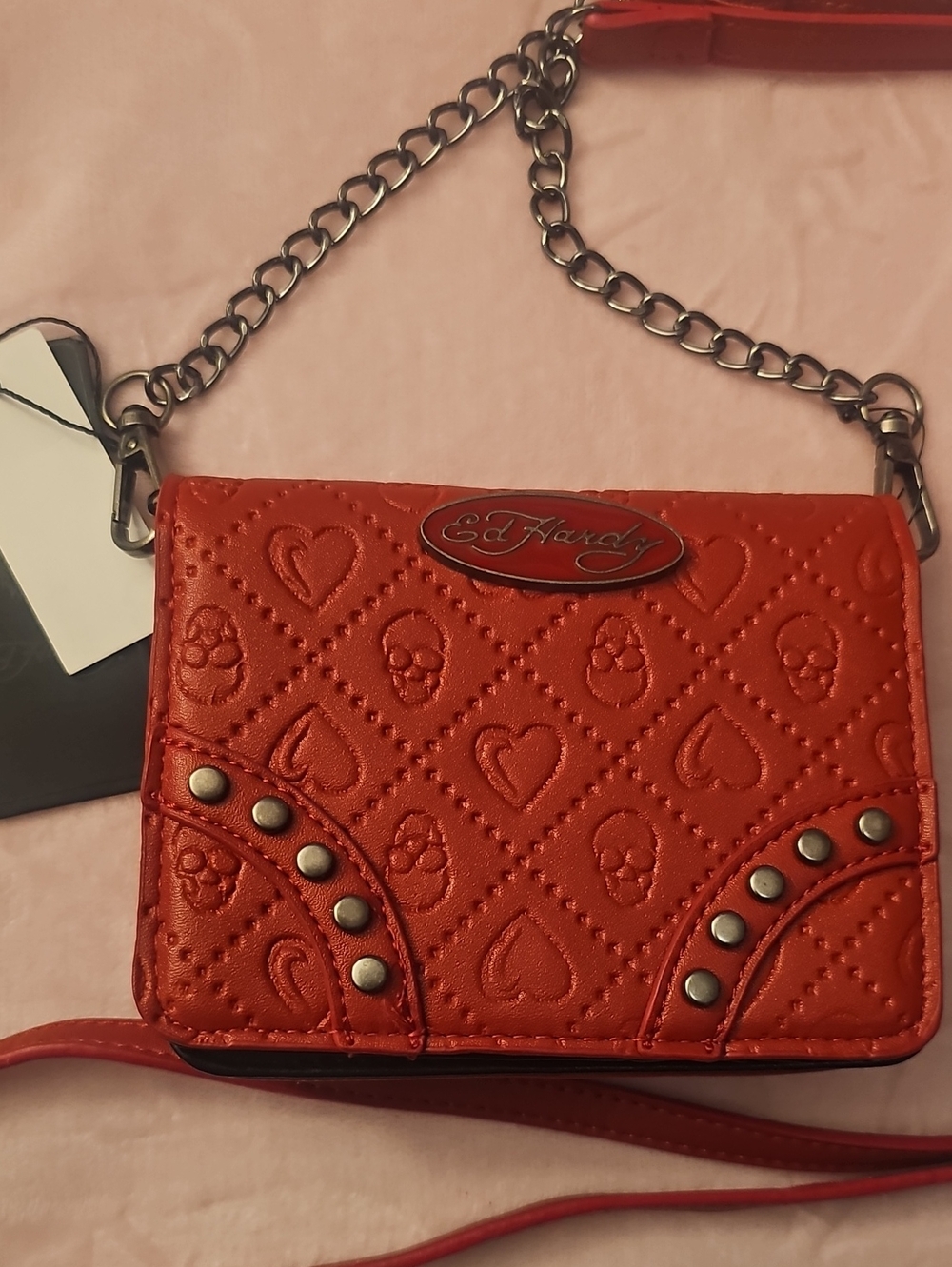 Ed Hardy Red Heart & Skull Crossbody Bag/wallet